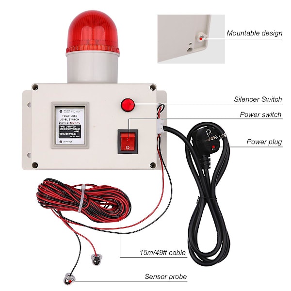 Vattennivåindikator Alarm Vattennivålarm Sensor Vattenlinje Indikerande Alarm Låg Eller Hög Vattennivå Sensor Alarm Med Ljudavstängningsknapp