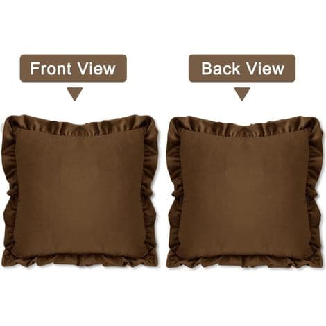Set med 2 bruna kuddfodral med volanger 45x45 cm Dekorativa örngott i sammet för soffa, sovrum, bil