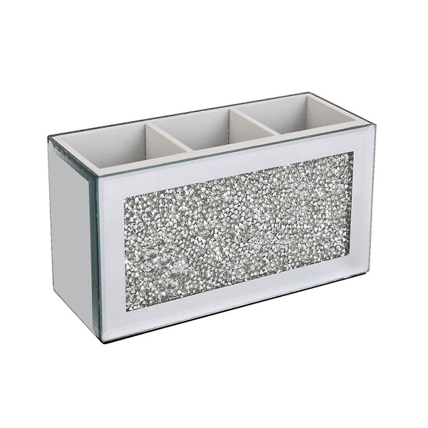 Makeup Børsteholder Organizer Bling Knust Diamant Glas Spejl Smykkeskrin Kvinder Smykke Orga