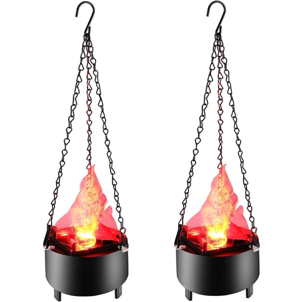(2 Pakke) 3D Simuleret Flammebelysning Hængende Fire Pit Natlys LED Lys Dansende Blinkende Flamme til Halloween juledekorat