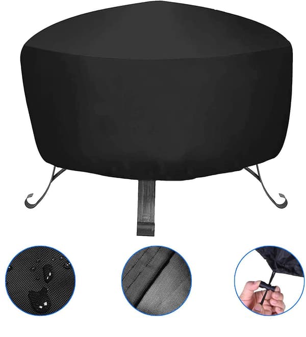 Fire Pit Cover, 210D Round Fire Pit Cover, Durable, Waterproof, Breathable Oxford Fabric Fire Basket, Washable, Black