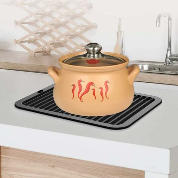 Drying Mat, Silicone Dish Drying Mat, Stainless Heat Resistant Trivet, Multifunctional Drip Mat, 30x23cm