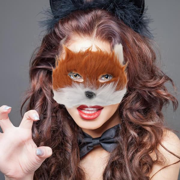 Fox Cosplay Set with Brown and White Plush Mask, Tail, and Gloves