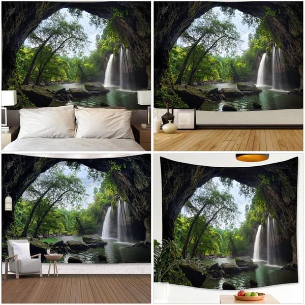 Forest Waterfall Tapestry, Terylene Background, Multifunctional and Easy to Clean Hanging Decor