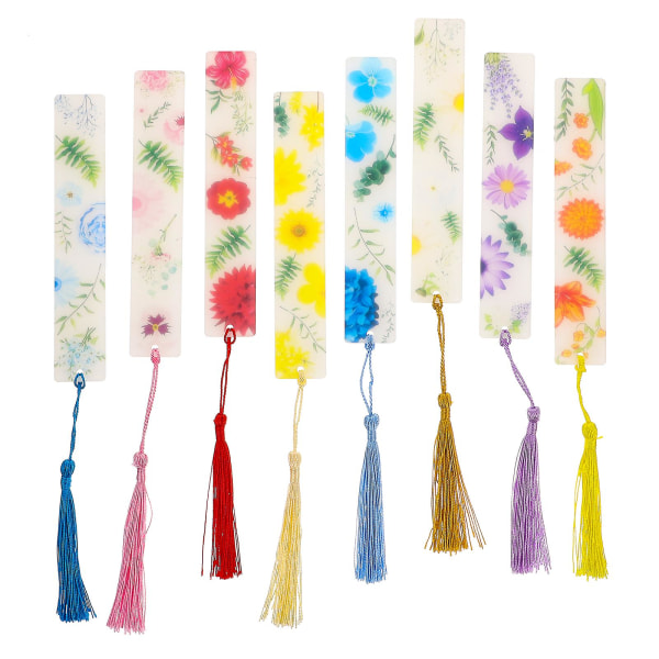 8 stk. Børnebogs Transparent Blomster Bogmærke Graduation Bogmærke Transparent Blomster Bogmærker Blomst Bogmærke Assorteret Farve 14X2.5cm Assorted Color 14X2.5cm