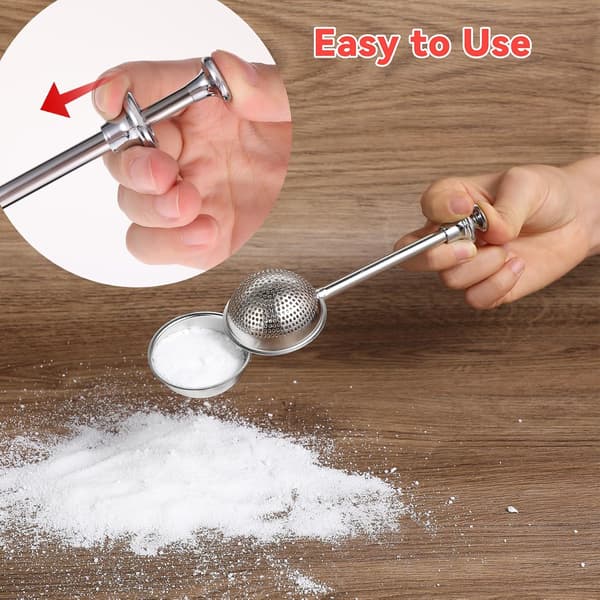 Stainless Steel Flour Duster, One-Hand Operated Flour Sifter, Spring-Loaded Handle Tea Strainer, Powder Sugar Shaker Duster with Dual Function Design