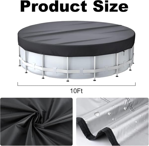 10 Ft Round Pool Cover, Pool Cover for Above Ground Pools, Inflatable Pool Cover with Pool Accessories, Sun Protection Including Drawstring Design,