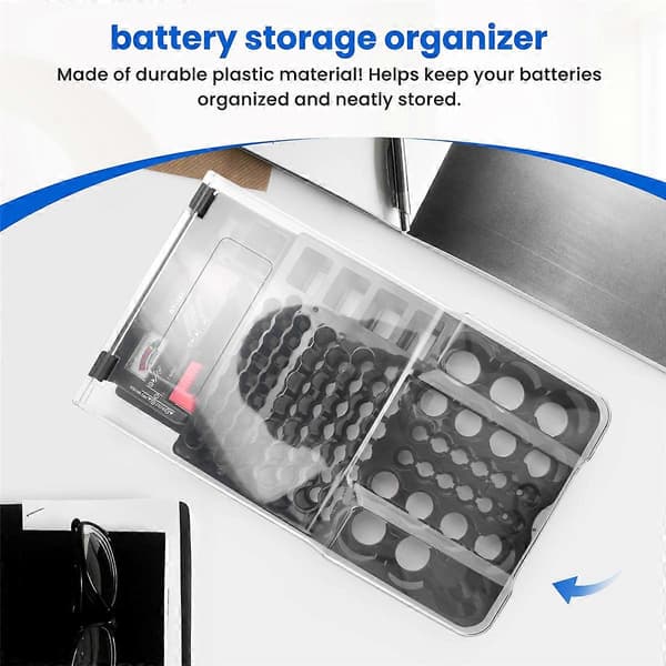 Battery Storage Case, Organizer with Hinged Clear Lid, with Battery Tester, Holds 93 Batteries