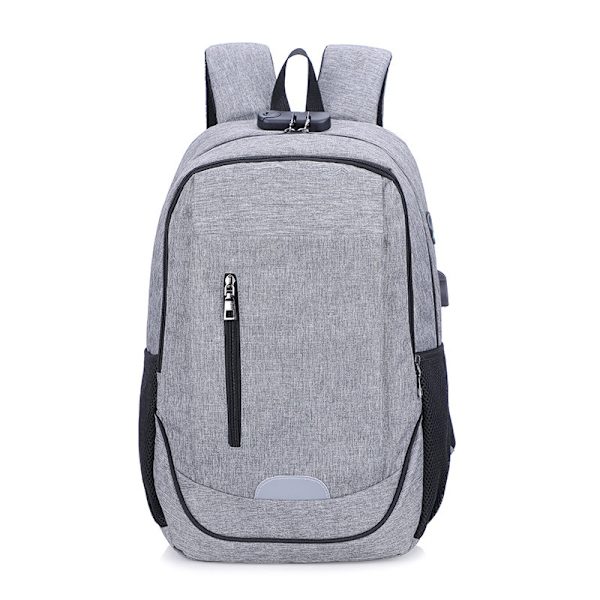 Laptopryggsäck för resor, stöldskyddad laptopryggsäck för män, affärsryggsäck, arbetsryggsäck med USB-laddningsport, grå