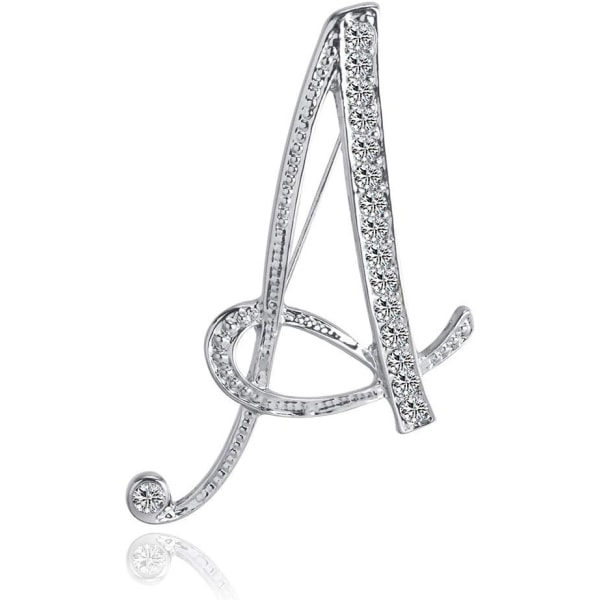 Rhinestone Initial Letter Brosch för Kvinnor Hantverk Silver