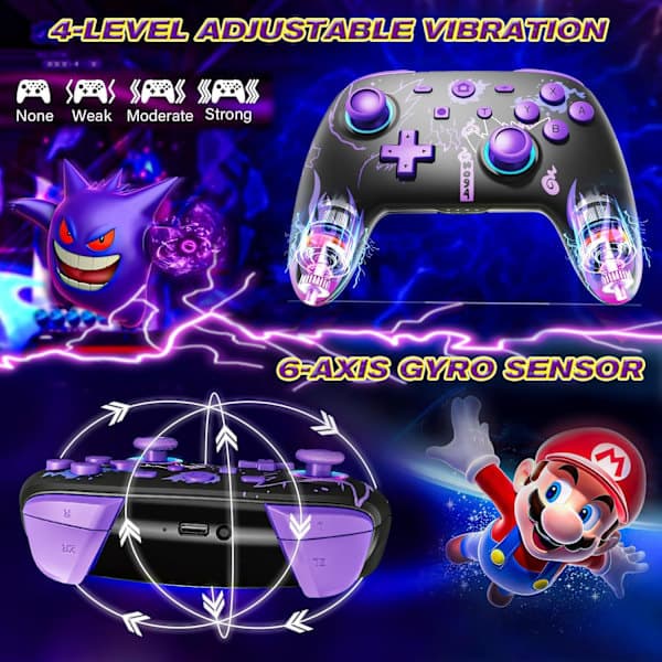 Controller til Nintendo Switch/OLED/Lite, Trådløs Pro Switch-controller med LED-joystick/Bevægelse/Vibration/Turbo/Wake-X44-