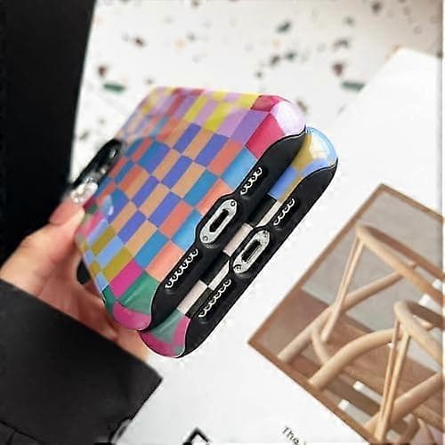 Case for iPhone 15 Pro, Cute Colorful Plaid Shockproof Slim Soft TPU and Hard PC Protective Case Compatible with Mobile Phone Case