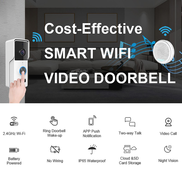Trådlös Videodörrklocka med Intercom, Ljudförändringsövervakning, Smart Graffiti Wifi, Låg Strömförbrukning V