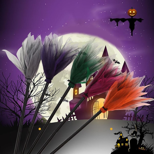 Halloween Häxkvast Trollkarl Flygande Mesh Skir kvast med avtagbart plasthandtag Maskerad Cosplay Kostym Rekvisita Dekoration Rosröd