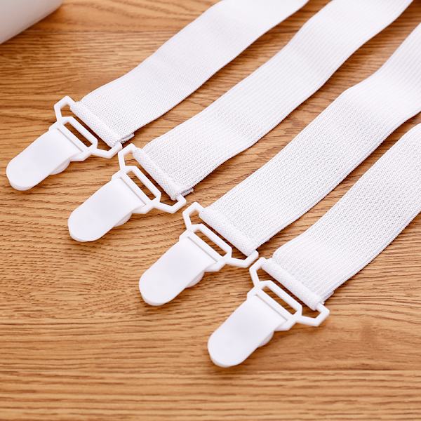 4 stk. Sklisikre lakenklemmer Lakenholdere Stropper Lakenholder Spenne-Sofa, Divan, Lenestolbrett for King Madrass Hvit