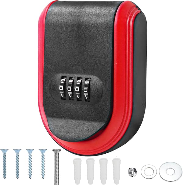 Key Cabinet - Key Safe - Small Key Cabinet - Small Safe with Combination Lock - Small Outdoor Key Safe with Code - Red
