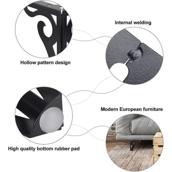 Sæt af 4 Moderne Sorte Metal Møbelben Bordben Udskiftning Sofa Ben Trekantede Bordben Med Skruer Til DIY Projekter, Sofa, Bord, Skab (1