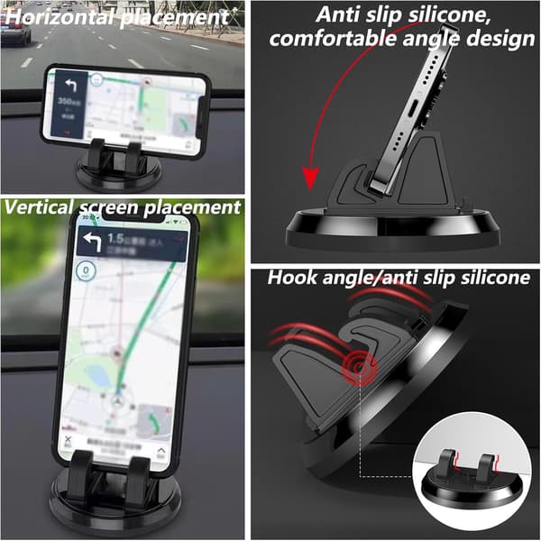 Biltelefonhållare【360° rotation】, Halkfri silikon bilinstrumentbräda smartphonehållare