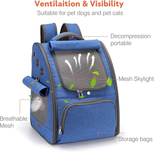 Puppy Cat Cage Bag, Small Dog Backpack, Foldable Breathable Pet Backpack, Dog Cat Bag Blue