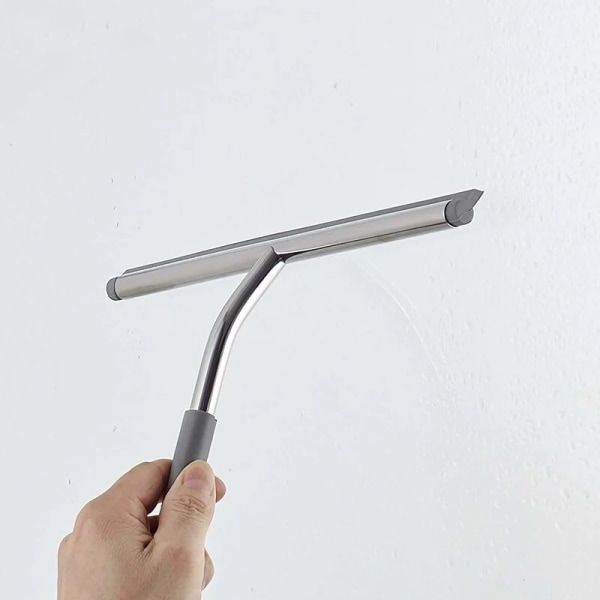Premium Rustfrit Stål Bruser Squeegee, Hængende Ingen Boring, Silikon Bruser Squeegee til Spejle, Vinduer, Glasrengøring.-Grå