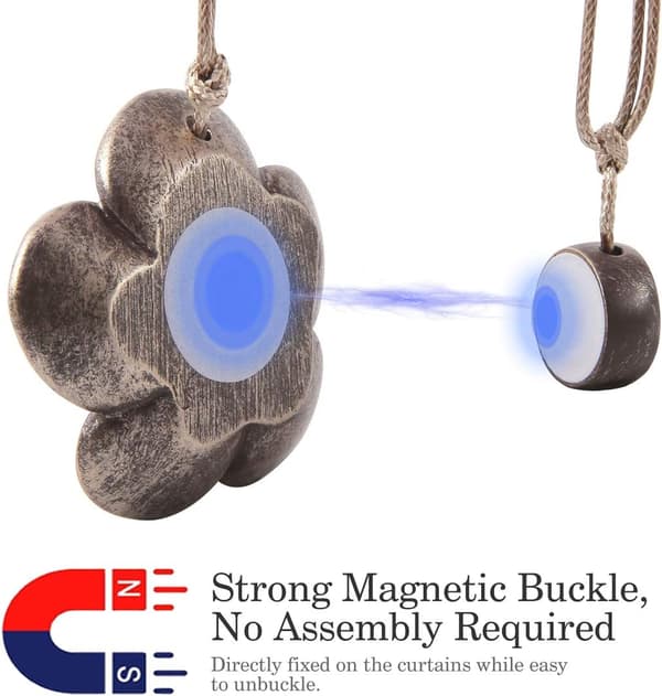 Magnetisk gardinholdere i bronse kameliaform, 1 par magneter