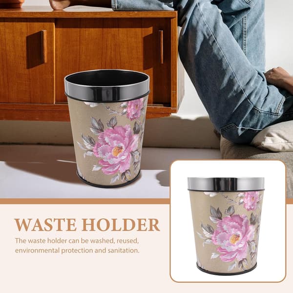 Decorative Waste Bin with Unique Pattern Design 6L Retro Style Reusable Household Trash Can