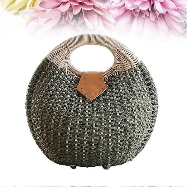 Rattan håndtaske Trendy stråskalformet opbevaringstaske til kvinder damer grøn
