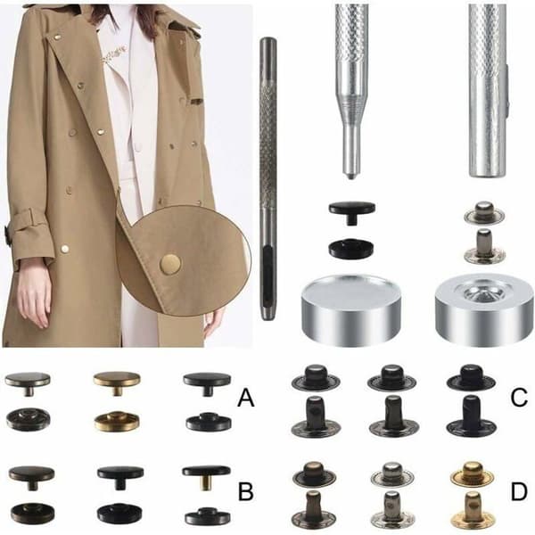 Snap Button Kit, 120 Sets Metal Snap Fasteners with Punch Pliers and 4 Fixing Tools