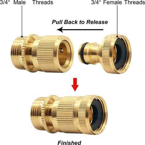 Garden Hose Quick Connect with Shut-Off Valve, 3/4 \" Quick Connectors with Ball Valve, Easy Connect and Quick Disconnect (2 Sets)