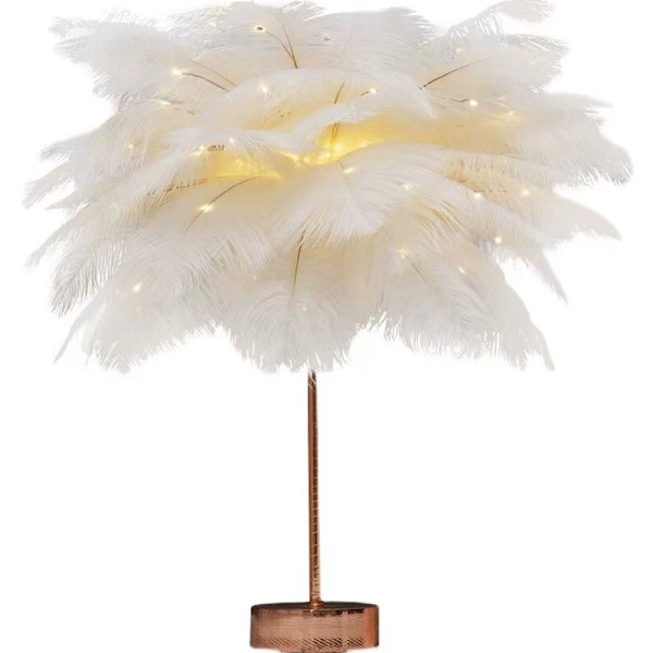 Hvit Fjær Bordlampe med Plugg Moderne Fjærlampe Nattbordlampe for Soverom Nattbordlampe Skrivebord Nattlys