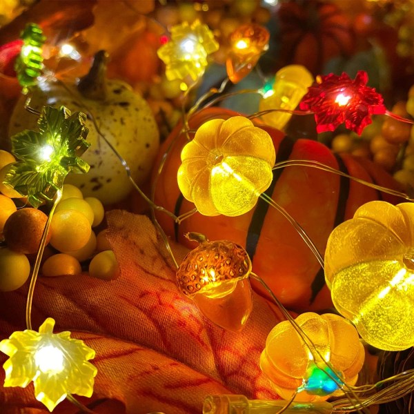 Høstdekor 30LED/10Ft 3D Gresskarlys Thanksgiving-dekorasjoner, 3 i 1 Batteridrevet, Dekorasjon Høst Halloween Hjem