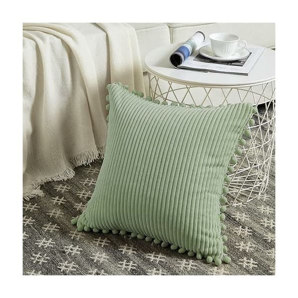 2-delt sofapudebetræk 45 x 45 cm, elegant julepude med pomponer, dekorative puder til dobbeltseng, uden fyld babygrøn