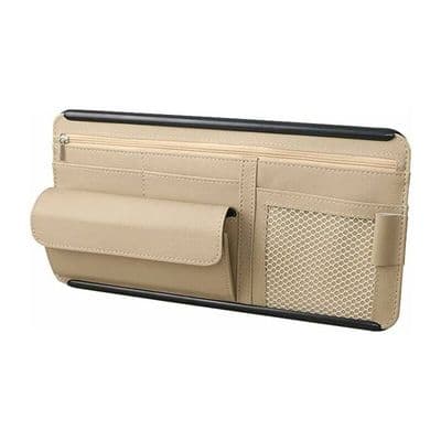 Sun Visor Organizer - PZCC - Universal Storage Pocket - Synthetic Leather & ABS - Beige - Large Capacity (≤20 cm)