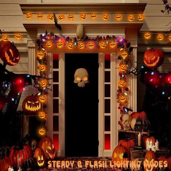 Halloween Græskar Lygte Lys, 1,5M 10 LED Orange Efterårs Dekor Fe Lys Batteridrevet Jack-O-Lantern Græskar Lys