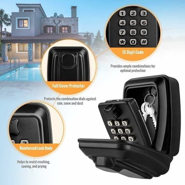Secure Outdoor Key Lock Box, Large Wall Mount Key Safe with 12-Digit Code, Waterproof and Rustproof, for Home, Garage, School