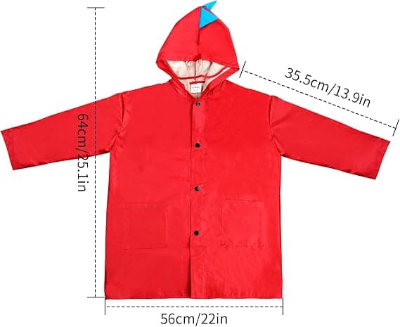 Rød børneregnfrakke, 5-8 år hætte regnponcho jakke til