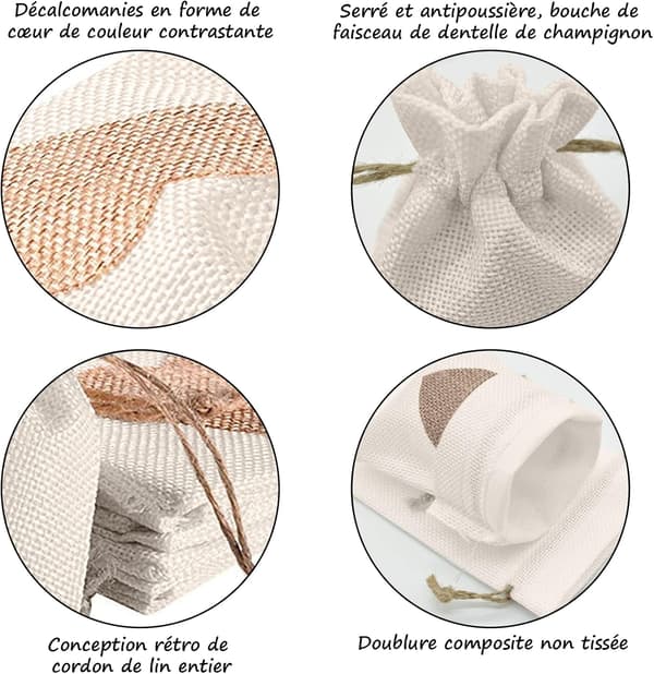 24 stk. hjerteformede jute poser 10*14CM, til smykker