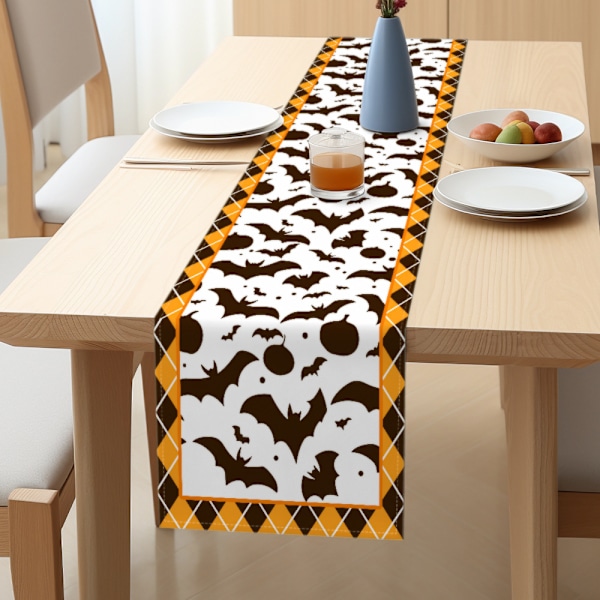 4 stk Halloween Bordløper med Gresskar og Spindelvev Design Lin Bordløper for Feriebruk, Kjøkken, Spisestue, Dekor