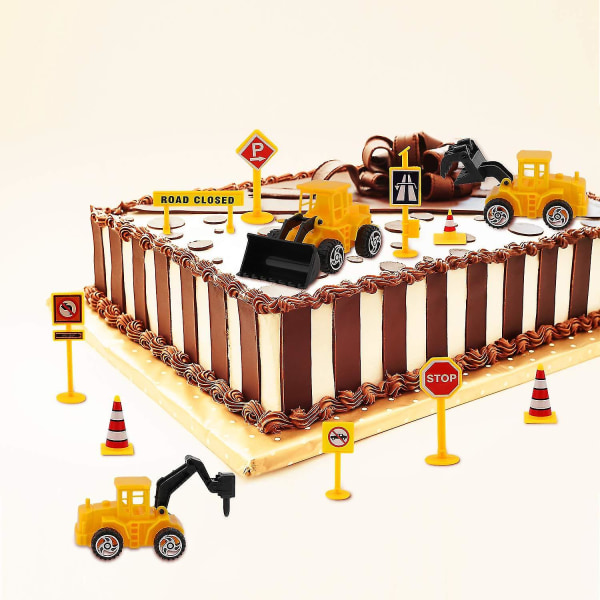Entreprenørkøretøjsgraver-tema kagedekorationer inkluderer 6 byggelastbilgravemaskine Cupcake Toppers