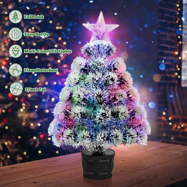 Small Tabletop Fiber Optic Christmas Tree, Mini Artificial Christmas Tree Pre-lit with Snow Flocking, Plug-in Model, 60cm
