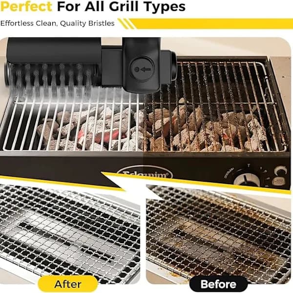 Electric Grill Brush Cordless Motorized Grill Cleaner with Adjustable Replaceable Heads for Outdoor Grills Black