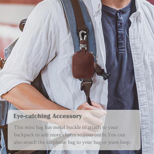 Small Headphone Case Compatible with PU Leather Hard Portable Headphone Case Protective Storage Bag with Mesh Pocket & Keychain for Wireless