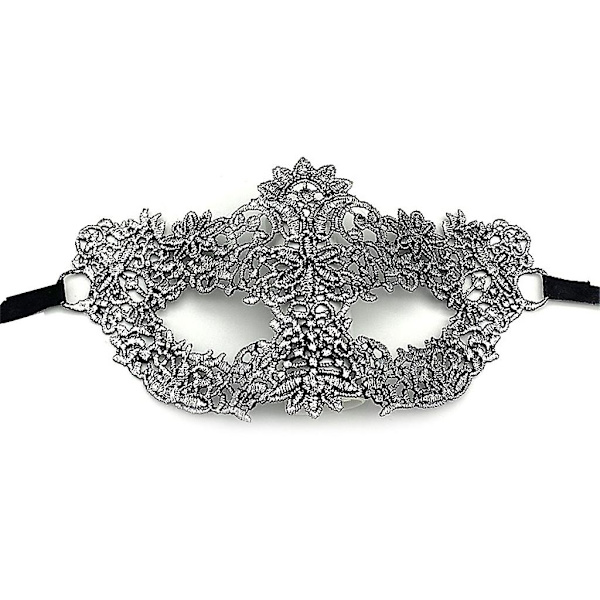SilverLace Mask Mjuk Spetsmask Halloween Maskeradmask Spetsögonmask Halv Ansikte Silver