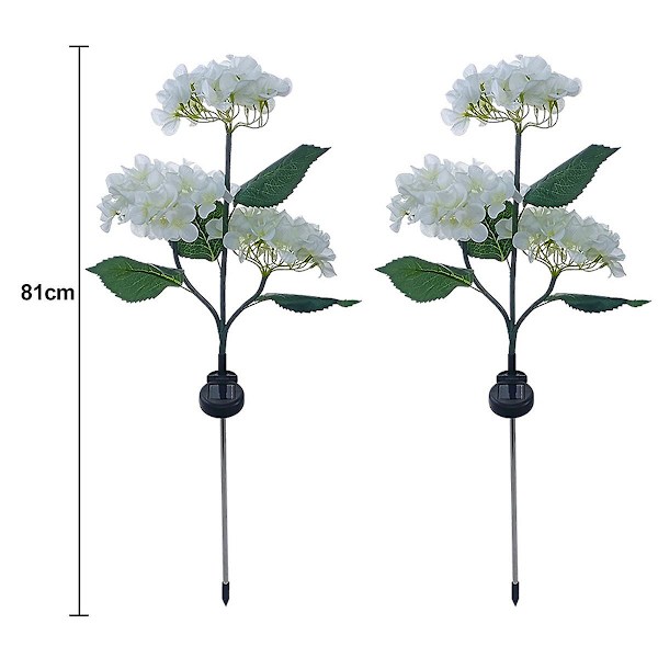 Utendørs solcellelamper, fargede lys, hortensia-lys for hagedekorasjon, hagedekorasjon, hvit