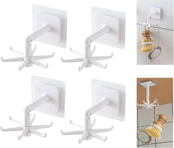 Swivel Hook, Kitchen Utensil Holder with 6 Hooks, 4 Pcs
