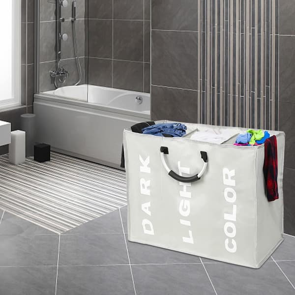 Laundry Baskets, Foldable Laundry Bag with 3 Compartments, Foldable Laundry Hamper in Durable Oxford Fabric for Bedroom, Light Grey