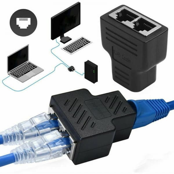 Rj45 1 til 2 port hun til hun splitteradapter, internetforlænger