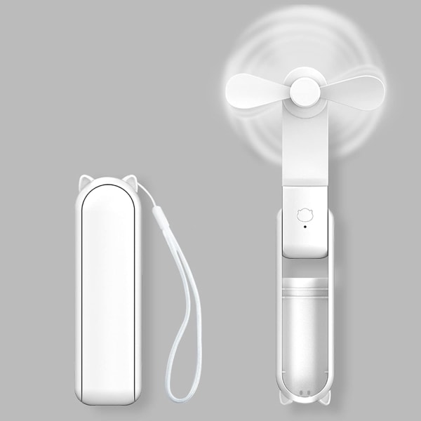 USB ladattava pieni taskutuuletin, paristokäyttöinen henkilökohtainen tuuletin, 3 nopeutta naisten ulkomatkoille (valkoinen)