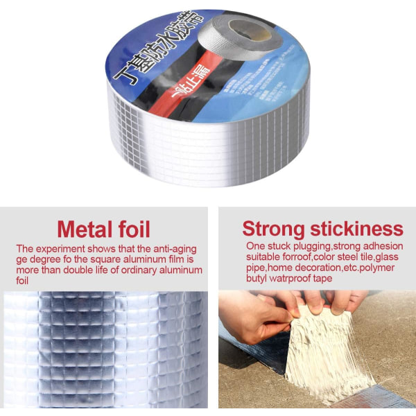 Butyl aluminium tettebånd, vanntett selvklebende tape, høytemperatur klebende tape, lekkasjereparasjon for takreparasjon, 50mmx5m