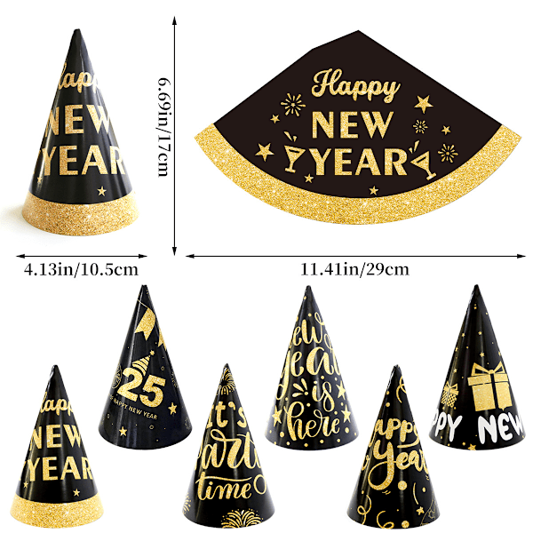 12 st Happy New Years-hattar 2025 | Nyårsaftonfesttillbehör 2025, säker och snygg passform för din fest